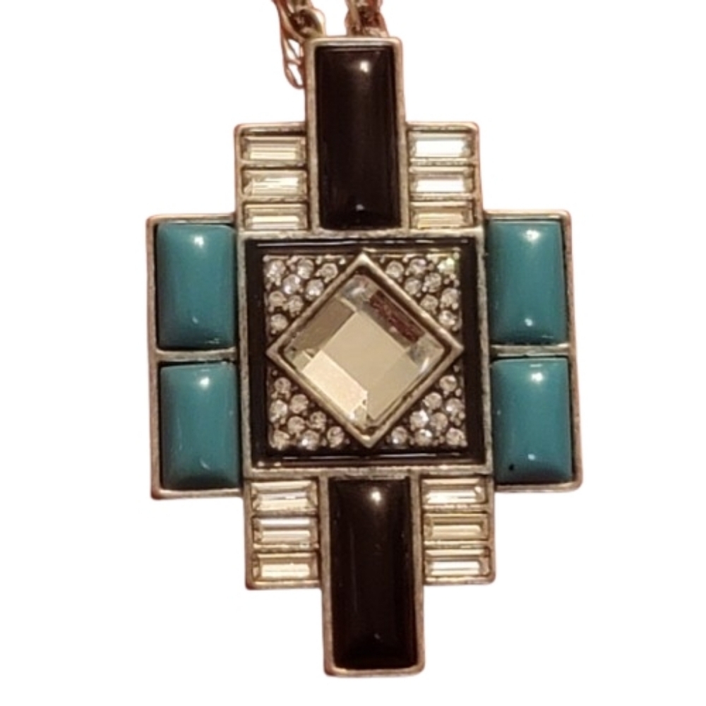 Lia Sophia Necklace Gold Onyx Pendant Necklace Rhinestones
